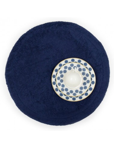 Set of 2 round double-sided placemats in blue terry cloth and white waffle weave