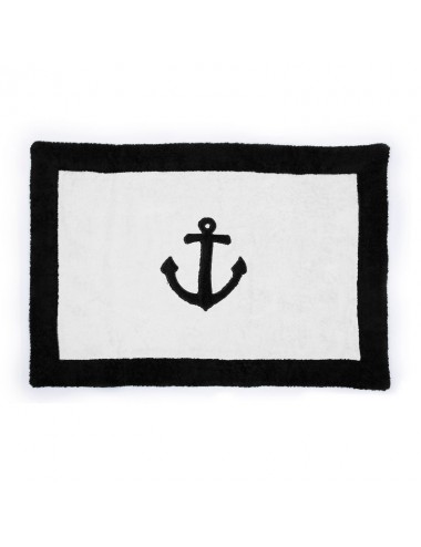 White terry bath mat with marine anchor patchwork embroidery