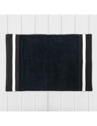 Customizable black terry cloth bath mat with white terry cloth edge