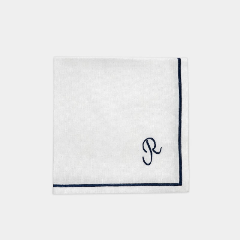 White linen and cotton napkin with embroidery