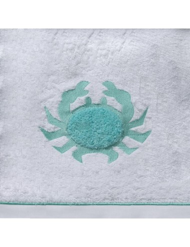Coppia asciugamani in spugna bianca con ricamo granchio