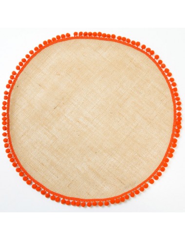 Set of 6 round placemats in natural jute with orange trimmings