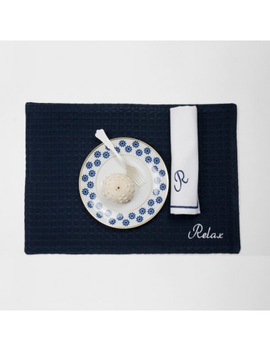 Rectangular placemat in blue waffle weave