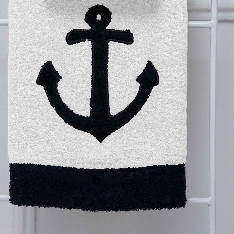 A pair of terry cloth towels with sea anchor patchwork embroidery