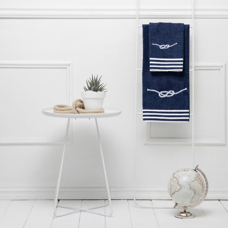 Pair of terry towels with nautical knot embroidery