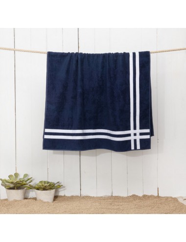 Terry cloth beach towel with double grosgrain crossings