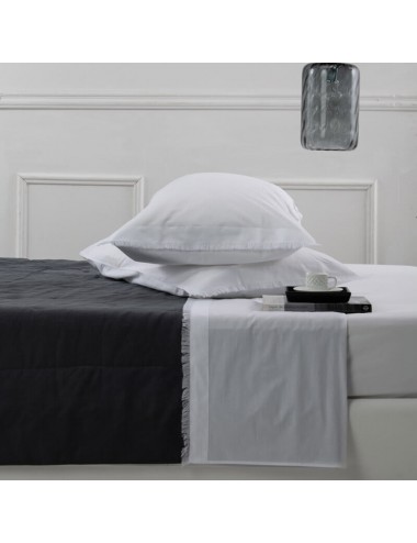 Percale set of sheets with edges in handmade fringe pure linen
